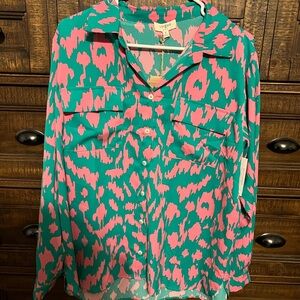 Umgee Pink and Green Abstract Blouse